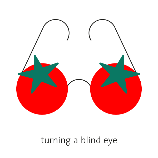 graphic: turning a blind eye, tomatoes, glasses