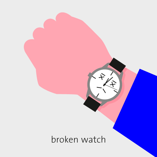 graphic: watch hand, broken, business man, hurry, rush, hour